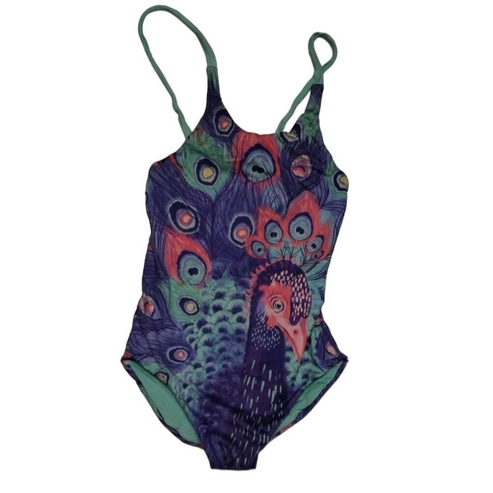 Offcorss Girls Peacock Print Swimsuit Size 10‎ 140cm One Piece Colorful EU